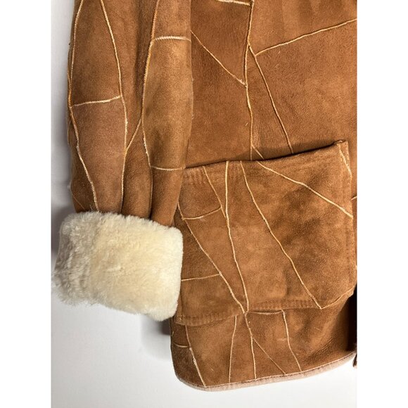 Vintage Brown Suede Shearling Coat With Faux Fur Lining & Button Closures Mens L - Picture 3 of 11